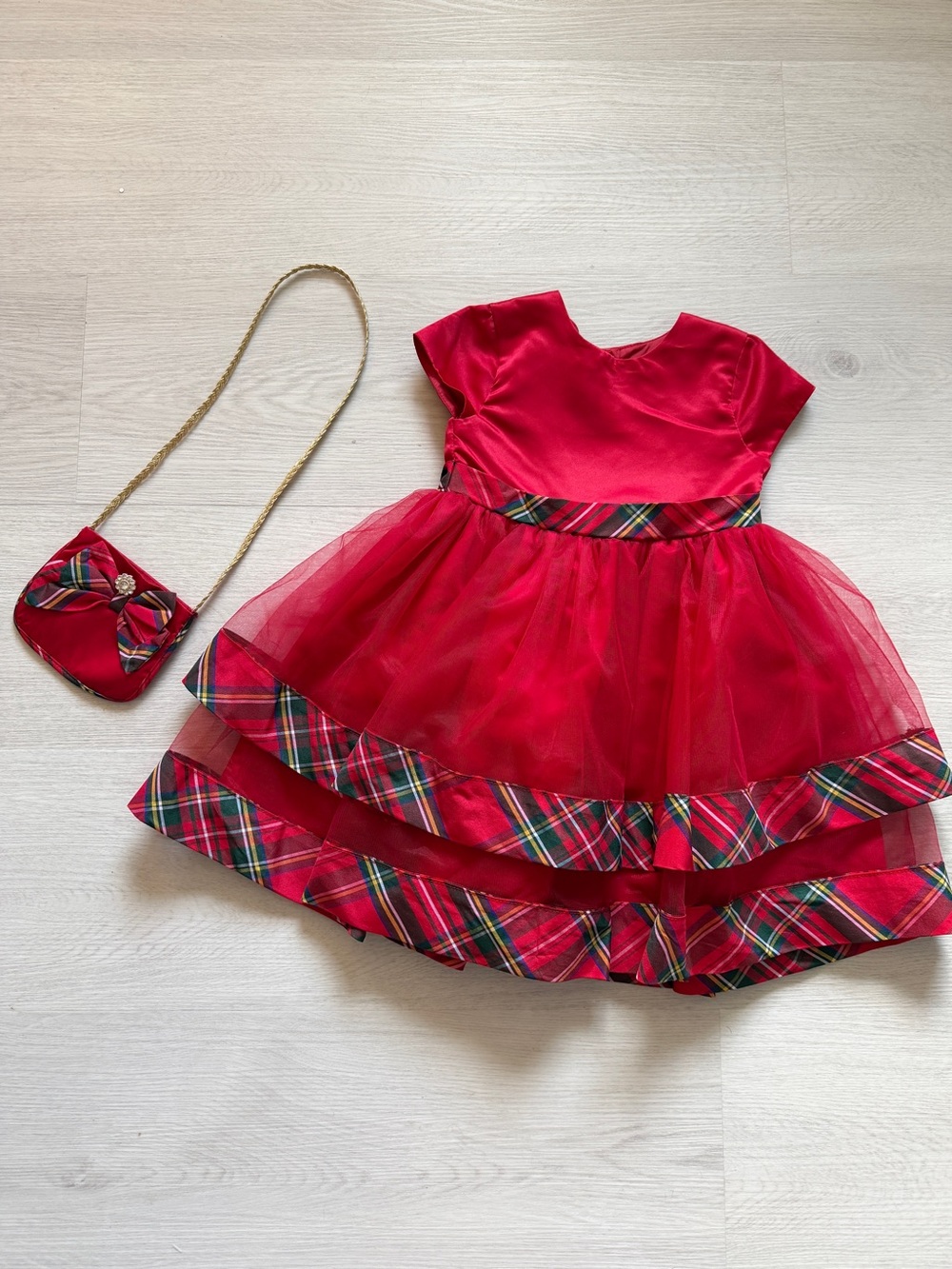 Blueberi Boulevard Size 5 Red Plaid Tulle Christmas Holiday Dress + Purse